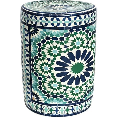 Taburete de gres con mosaico verde y azul marroquí 46 cm (1/3)