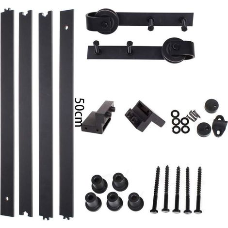 STOEX 2M Quincaillerie Kit de Rail Suspendu Porte Coulissante, Ensemble Industriel Hardware kit pour Porte Suspendue en Bois Système de Porte avec Roulettes et Rail (1/4)