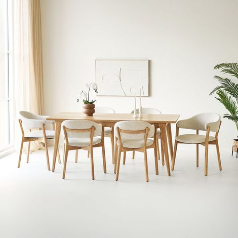 Oline ensemble pour salle à manger table à manger 6 chaises naturelles, beiges. (1/4)