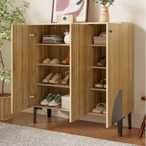Scarpiera 90x32x94 cm con ante e ripiani, in legno, naturale (1/5)