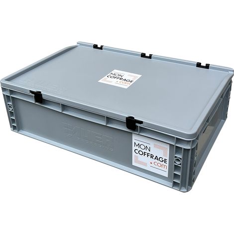 Moncoffrage – Caisse de rangement pour sabots de coffrage – Plastique avec couvercle et fermetures – Dimensions 60 x 40 x 18,5 cm – Volume 35 litres (1/5)