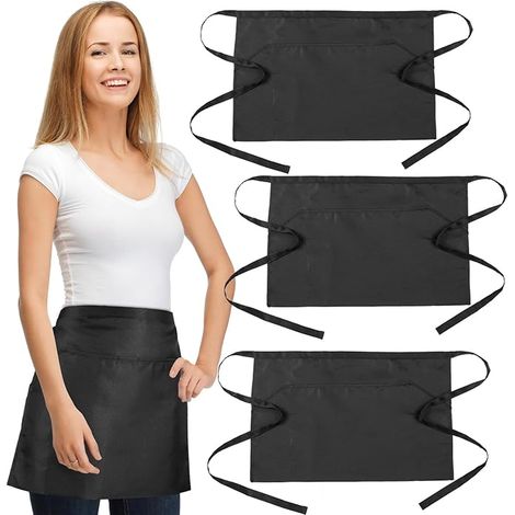 Tablier unisexe noir 39 x 62 cm avec 3 poches