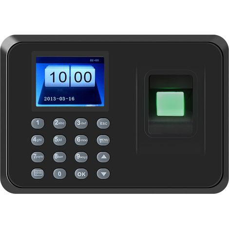 Pointeuse LCD 2,4 pouces avec lecteur d'empreintes digitales et mot de passe, 100-240 V (prise UE) (1/5)