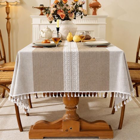 Nappe Rectangulaire Anti Tache Lin Coton Imperméable Vintage Epaisse Tissu Table Cloth pour Exterieur Jardin, Table Basse,Cuisine(Marron,140x180) (1/5)
