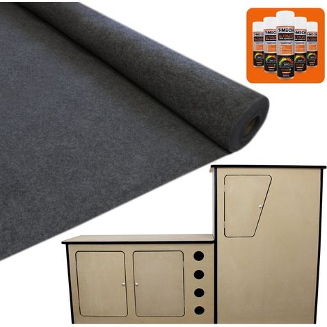 Cucina da Camper in MDF Mobili Credenze Armadio e Cantina & 11mq Moquette Tappeto Fodera Furgoni 5x Bombolette Colla Spray Adesiva GRATIS Colore Tappetino Antracite