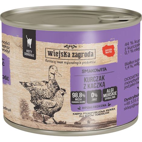 Wiejska Zagroda Can Nourriture humide pour chat Adulte Poulet Canard 200 g (1/2)