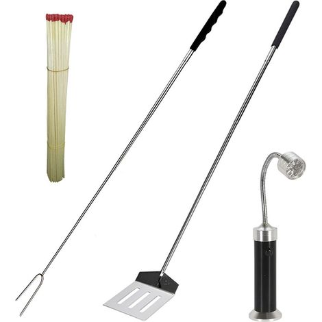 Set Barbecue 4 Pezzi Forchetta e Paletta Estensibili Fiammiferi Lunghi cm 27 Lampada LED 9 luci con calamita (1/5)