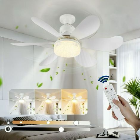 Ventilateur de plafond 40W à trois vitesses avec télécommande, éclairage LED à intensité réglable, idéal pour le salon et la chambre, culot E27, 52cm (1/5)