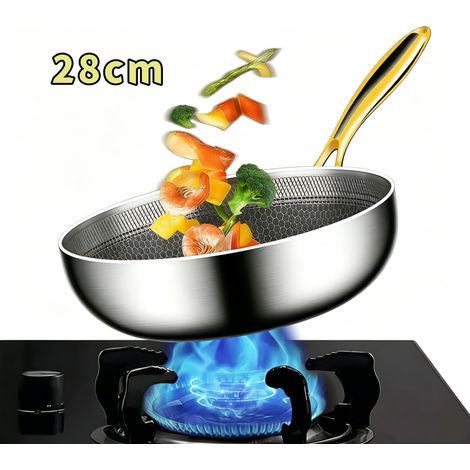 Poêle à frire - Poêle à frire professionnelle en inox - 28cm - Acier inox - pour gaz et plaques induction - usage domestique (1/5)