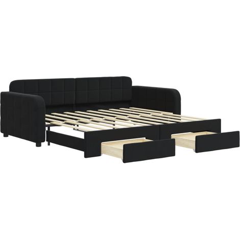 Maison Exclusive - Lit de jour avec gigogne et tiroirs noir 90x190 cm velours