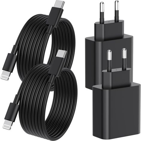 2er-Pack 20-W-PD-Netzteile + 2 m USB-C-auf-Lightning-Kabel, für iPhone 14 bis 11 Pro Max