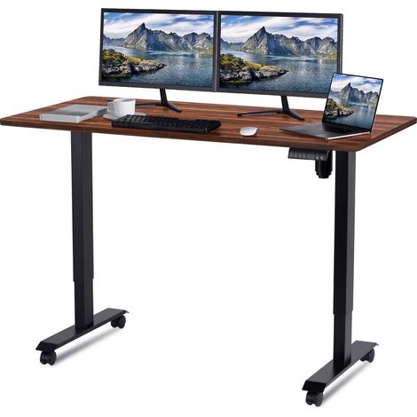 160CM Bureau debout réglable en hauteur avec moteur électrique, bureau d'ordinateur, hauteur à mémoire intelligente, protection contre les collisions avec les roues.