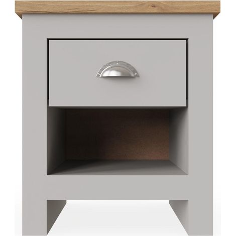 Nightstand with 1 Drawer Light Grey Bedside Table Oak Top (1/4)