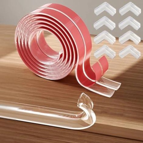 2er-Set Kantenschutz Baby Transparent, Eckenschutz Baby Transparent Klebestreifen,Silikon Baby Kantenschutz für Schubladen, Schränke (4m+ 4 Schutzwinkel) (1/5)