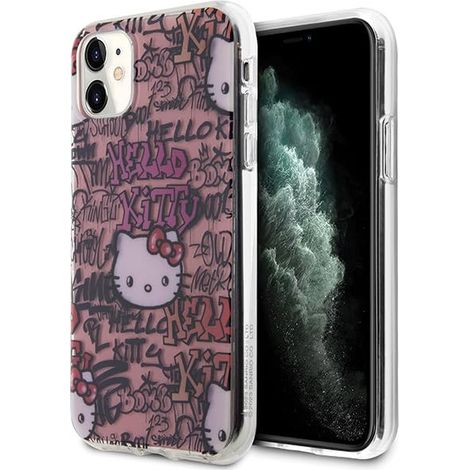 Coque rigide Hello Kitty HKHCN61HDGPTP rose pour iPhone 11/Xr 6,1" avec tags IML Graffiti