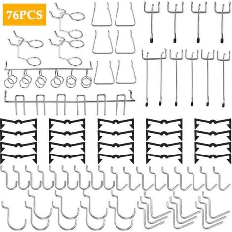 Crochet Pegboard - Fer - Pour Garage Cuisine Atelier - 76 Pièces (1/4)