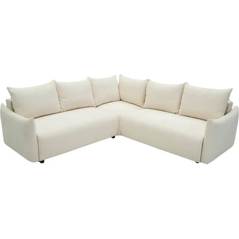 OCEANE - Canapé panoramique convertible tissu doux 5 places - Beige
