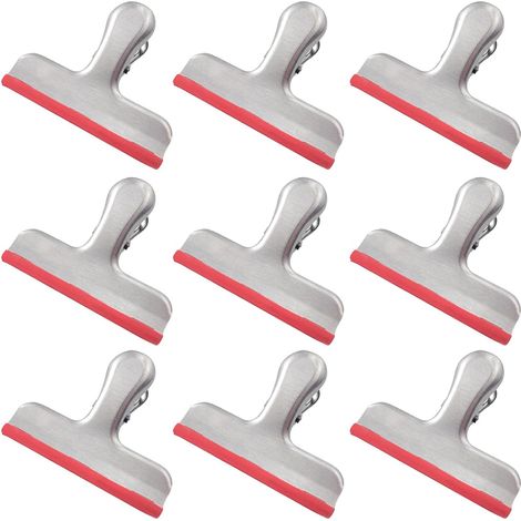Lot de 10 clips d'étanchéité universels en acier inoxydable avec gadget de protection en silicone (rouge)