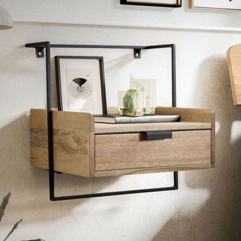 Chevet suspendu 44x35x45 cm en bois de manguier naturel et noir