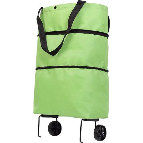 Chariot de courses pliable avec roulettes, chariot à main roulant, grand sac d'épicerie réutilisable (vert) (1/5)