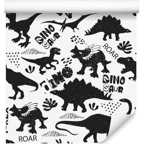Carta da parati con foglie e dinosauri per soggiorno e camera da letto, 50x1000 cm (1/5)