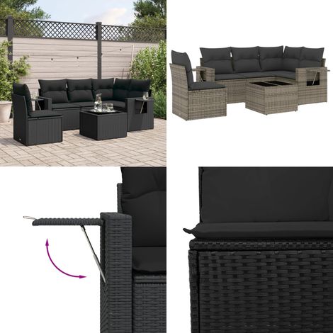 6-tlg. Garten-Sofagarnitur mit Kissen Schwarz Poly Rattan - Gartenmöbel Set - PE-Rattan Möbel - Outdoor Lounge - Esszimmergarnitur - Balkonmöbel - Home & Living (1/5)