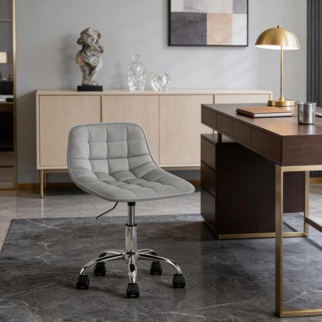 Chaise de bureau velours réglable grise à roulettes OKMYHOME (1/5)