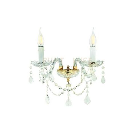 APPLIQUE OPERA 2 LUCI CRISTALLO E ORO ATTACCO E14 L.37CM