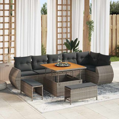 Garten-Sofa-Set 9 pcs Grau Poly-Rattan vidaXL (1/5)