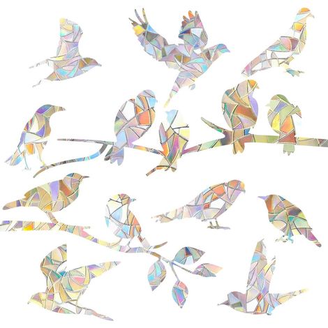 Autocollants arc-en-ciel sans colle pour vitres, pour prévenir les collisions d'oiseaux. Autocollants anti-collision pour fenêtres, motif colibri, 2 planches. (1/5)