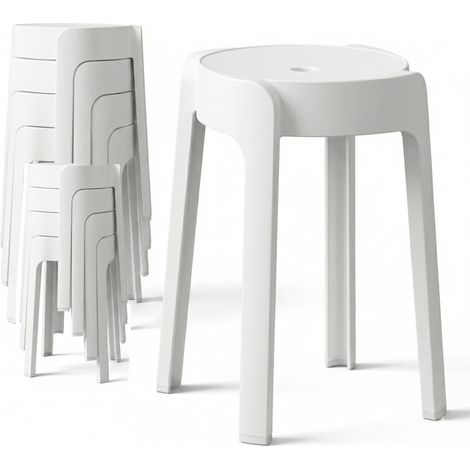 8 Tabourets Gigognes empilables BM HOME TAB-BLANC en plastique, légers pour la maison, salle de classe, cuisine, jardin (1/5)