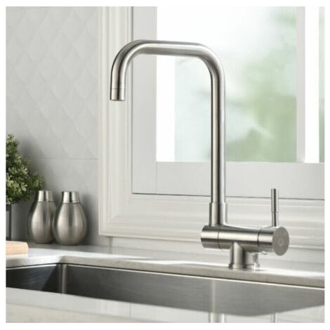 SNQ – Robinet de cuisine rabattable – Mitigeur évier repliable en acier inoxydable – Bec pivotant 360° – Jet doux anti-éclaboussure (1/3)