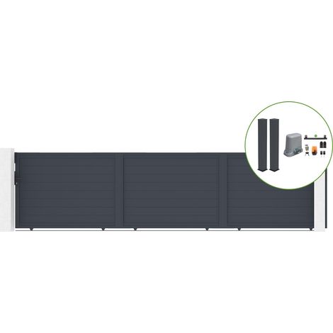 Puerta corredera 6m EIGER H.140cm aluminio + 2 postes + motor TANKER C600 (1/5)