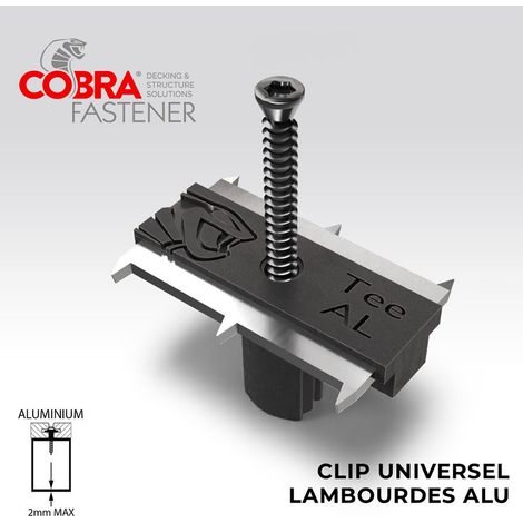 Clip Terrasse Bois COBRA TEE-AL - 90 clips + Vis 4x40mm - Structural - Pour Lames Rainurée Bois et Bois Composite - Stable, Facile à Poser & Resistant