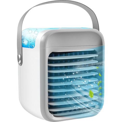 Condizionatore d'aria portatile, raffrescatore d'aria personale con maniglia, 3 velocità della ventola, 7 luci LED, ventilatore 3 in 1 per casa e ufficio. (1/5)