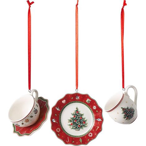 Decoration Ornements Ensemble de Vaisselle Rouge, 3 pieces, Ensemble de suspensions charmantes pour Le Sapin de Noel, Porcelaine, Rouge, 4 x 7 cm (1/3)