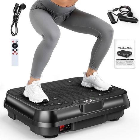 Plateforme Vibrante - 250 niveaux de vibration - 9 programmes d'exercices - Ecran LED - avec télécommande - avec cordes de tension - Max 150kg - Noir
