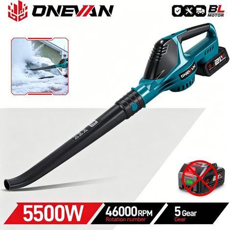 Souffleur électrique sans fil ONEVAN 5500 W – Moteur brushless 46 000 tr/min, pour feuilles, poussière et neige, compatible batterie Makita 18V