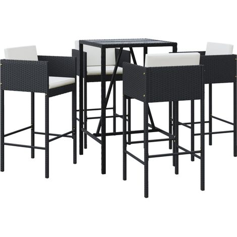 vidaXL Set Bar da Giardino 5 pz con Cuscini in Polyrattan Nero (1/5)