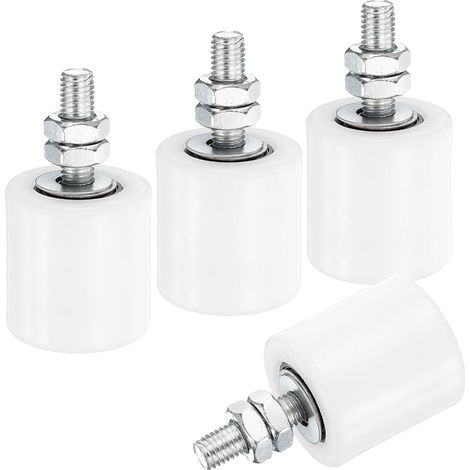 4pcs Galet Guide pour Portail Coulissant 42x44mm, M10 Roulette Nylon Guide au Sol pour Porte Grange Coulissante, Roue Universel avec Roulement à Billes Scellé pour Portail, Blanc (1/5)