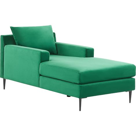 Chaise longue de terciopelo verde negro respaldo reposabrazos cojín Gueret