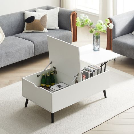 Lift Top Coffee Table for Living Room, Modern Coffee Table with Hidden Storage and Flip Top, 3 in 1 Rectangle Centre Table for Home Office Dining Room White (1/5)