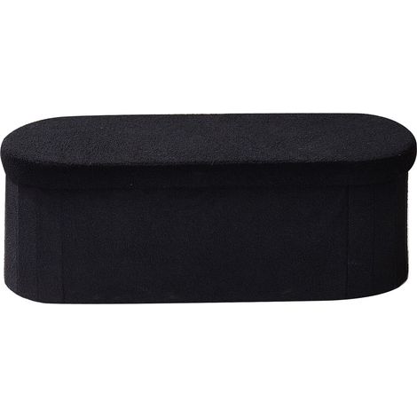 Banc pouf de rangement ovale pliable, fourrure polaire, coffre rembourré grande capacité, 300 kg, coloris noir (1/5)
