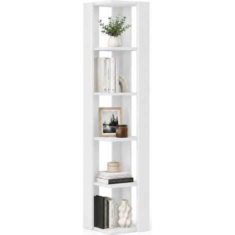 Libreria Angolare 34x34x161 cm Scaffale Salvaspazio 5 Ripiani in Legno Bianco (1/4)