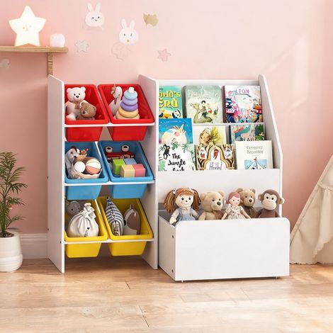 Meuble de rangement enfant 6 bacs amovibles et coffre à roulettes (1/5)