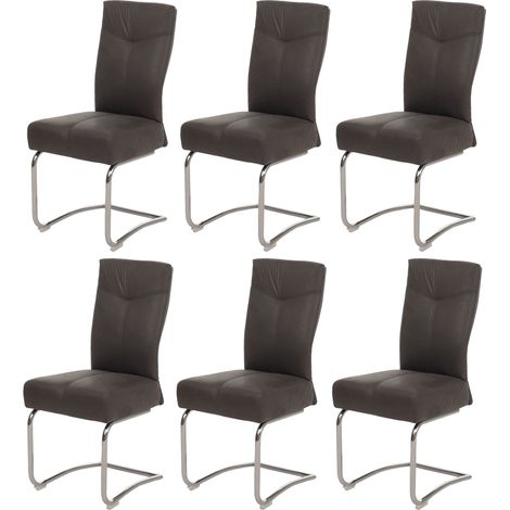 Set 6x sedie sala pranzo moderno HHG-710 struttura a slitta tessuto scamosciato grigio