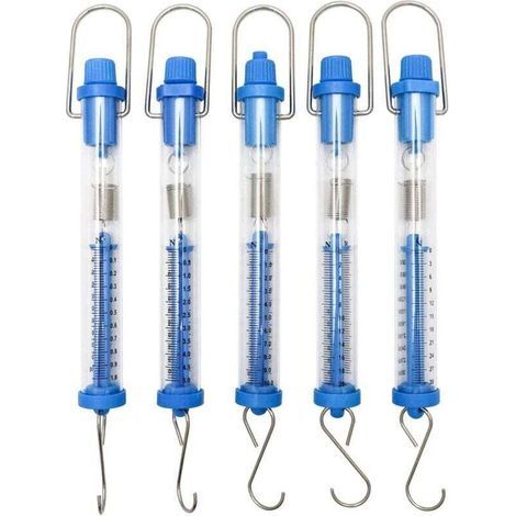 Cinque dinamometri cilindrici trasparenti a molla per esperimenti di fisica, 1N, 5N, 10N, 20N, 30N (1/4)