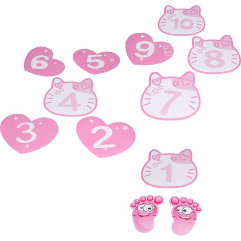 Lot de 10 stickers marelle amovibles pour sol, décoration chambre enfant, rose, motifs chiffres et empreintes, autocollants ludiques (1/5)