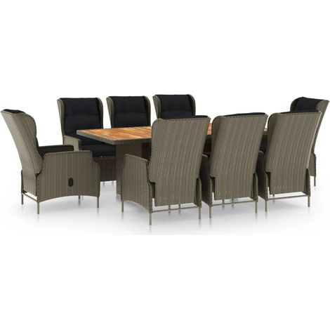 Maison Exclusive - 9-tlg. Garten-Essgruppe mit Auflagen Poly Ratt