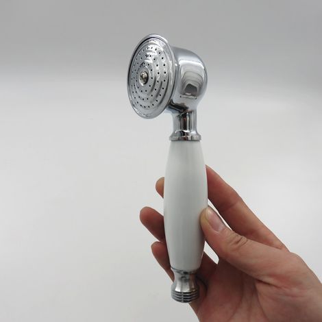 Hand shower head made entirely of silver-plated copper with a ceramic handle, telephone style, shower head, copper plated (1/5)